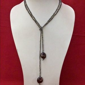 Black Baroque Pearl Labradorite Lariat Necklace